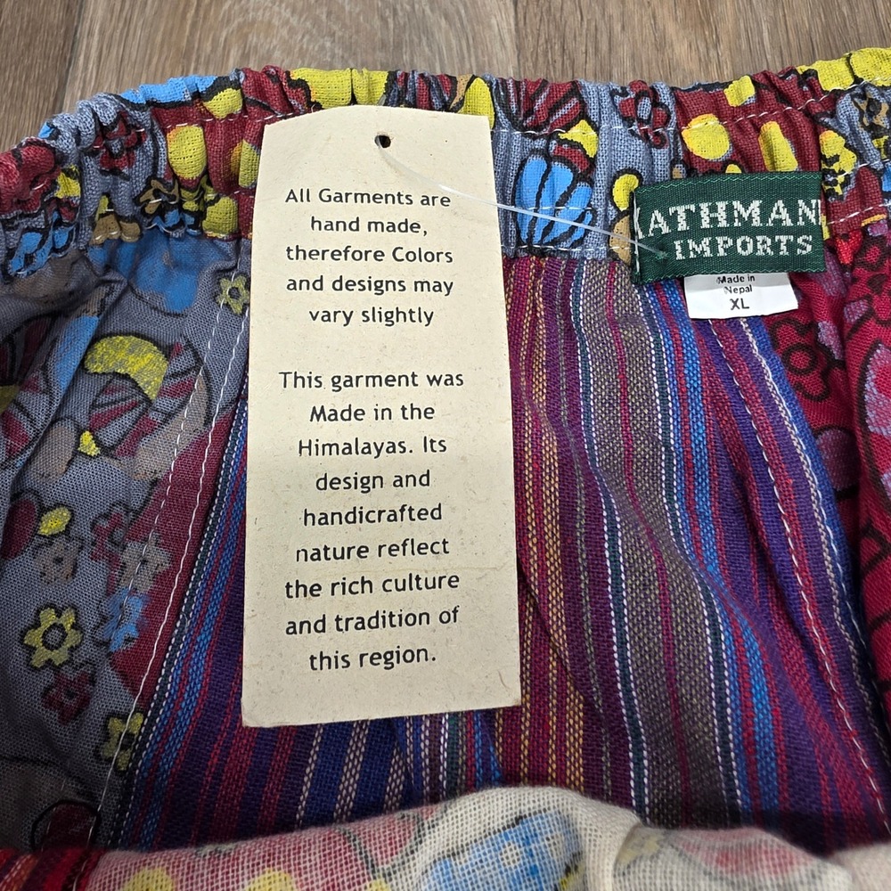 Kathmandu Imports Mushroom Patchwork Shorts XL Nepal Cotton Boho Hippie Unisex - Picture 4 of 12